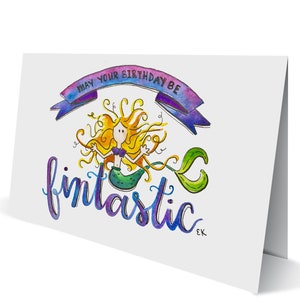 Eileen Graphics Mermaid Verjaardag Wenskaart • Gemaakt in RI • Nautisch • Aquarel • Strand • Oceaan • Newport • Rhode Island • Happy Bday