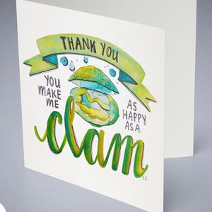 Happy As A Clam Greeting Card • Printed In RI • Thank You • Nautical • Watercolor • Beach • Ocean • Newport • Vacation • Rhode Island