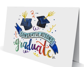 Congratulations Graduate Greeting Card • Printed in Newport, RI • Watercolor • College • High School • Grad Cap • Graduation • Rhode Island