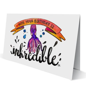 Tarjeta de felicitación de calamar inkredible • Impresa en RI • Náutica • Acuarela • Playa • Océano • Newport • Vacaciones • Rhode Island • Feliz cumpleaños