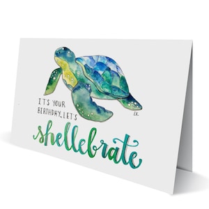 Eileen Grafik Schildkröte Geburtstagskarte • gedruckt in RI • Nautisch • Aquarell • Strand • Ozean • Newport • Rhode Island • Happy Bday