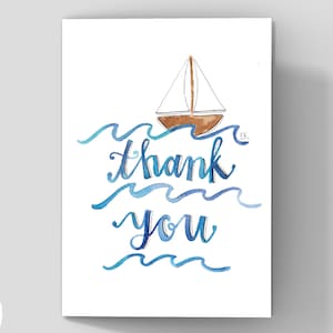 Eileen Graphics Sailboat Thank You Greeting Card • Imprimé en RI • Aquarelle • Newport • Voile • Gratitude • Nautique • Marin • Océan