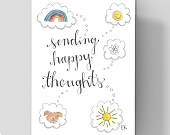 Eileen Graphics Happy Thoughts Greeting Card | Made in Newport, RI | Watercolors | Puppy | Dog Lover | Rainbow | Flower | Thinking of You