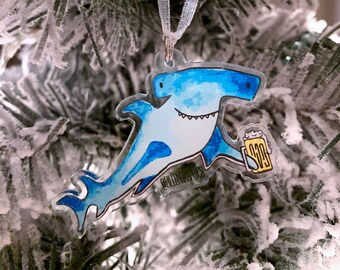 Eileen Graphics Hammerhead Shark Ornament | Design Made in Newport, RI | Rhode Island | Watercolors | Painting | Nautical | Christmas Decor