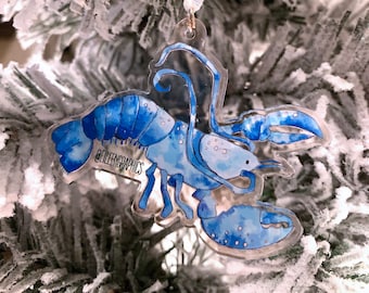 Eileen Graphics Blue Lobster Ornament | Design Made in Newport, RI | Rhode Island | Watercolor | Painting | Nautical | Christmas Decoration