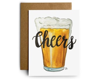 Eileen Graphics Beer Cheers Greeting Card | Designed in Newport, RI | Brewery | Pint Glass | Bar | Drinking | Celebrate | Congratulations