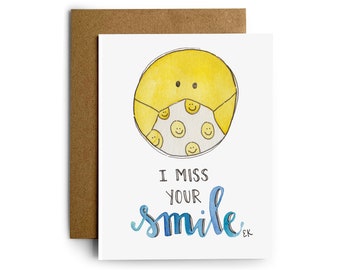 Eileen Graphics Miss Your Smile Greeting Card | Made in Newport, RI | Watercolors | Smiley Face | Friend | Get Well Soon | Thinking of You