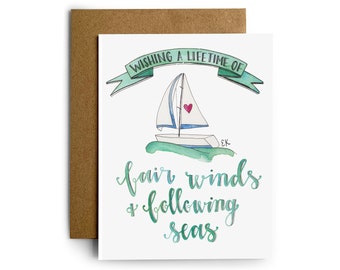 Eileen Graphics Sailboat Wedding Greeting Card | Made in Newport, RI | Watercolors | Bride | Groom | Newlyweds | Marriage | Love | Nautical