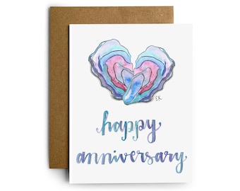 Eileen Graphics Oyster Anniversary Greeting Card | Made in Newport, RI | Watercolors | Love | Nautical | Heart | Wedding | Marriage | Couple