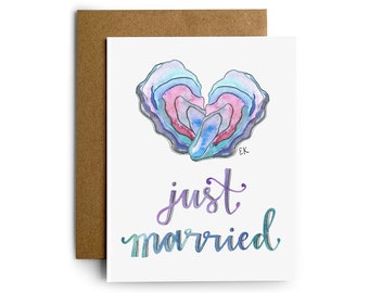 Eileen Graphics Oyster Wedding Greeting Card | Made in Newport, RI | Watercolors | Love | Nautical | Heart | Seashells | Marriage | Couple