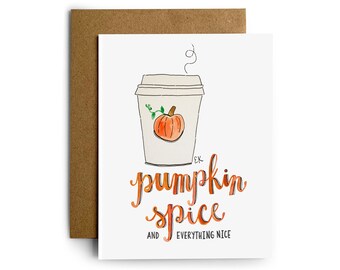 Eileen Graphics Pumpkin Spice Greeting Card • Printed in Newport, RI • Coffee • Happy Fall • Autumn • Latte • Starbucks • Cozy • Festive