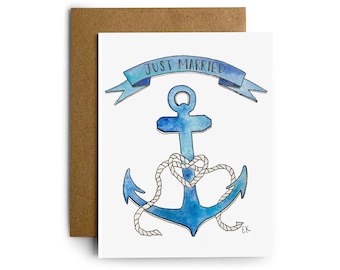 Eileen Graphics Anchor Wedding Greeting Card | Made in Newport, RI | Watercolors | Marriage | Just Married | Couple | Nautical | Navy | Love