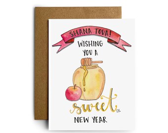 Eileen Graphics Shana Tova Greeting Card | Made in Newport, RI | Watercolors | New Year | Jewish | Fall | Apples | Honey | Autumn