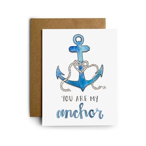 Eileen Graphics Anchor Love Greeting Card Made in Newport, RI Watercolors Valentine Nautical Military Navy Rope Heart Ocean image 1