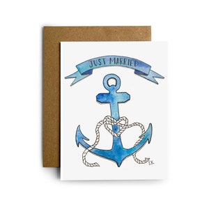 Cartão do casamento da âncora dos gráficos de Eileen de <br> Crie Seu Próprio Produto! Feito em Newport, RI | Aquarelas | Casamento | Recém casado | Casal | Náutico | Marinha | Amor