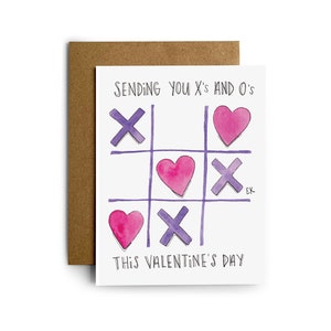 Eileen Graphics Tic Tac Toe Greeting Card Printed in RI Watercolor Valentine's Day Valentine Hearts X and O Newport Kisses image 1