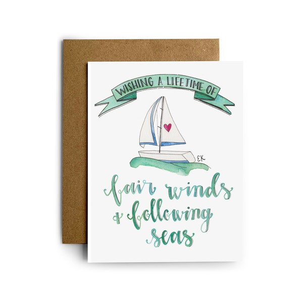 Eileen Graphics Sailboat Wedding Greeting Card | Made in Newport, RI | Watercolors | Bride | Groom | Newlyweds | Marriage | Love | Nautical