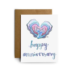 Eileen Graphics Oyster Anniversary Greeting Card Made in Newport, RI Watercolors Love Nautical Heart Wedding Marriage Couple image 1