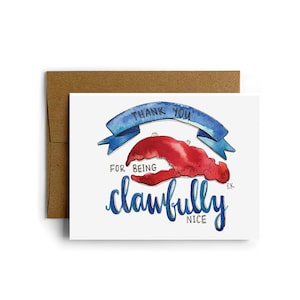 Eileen Graphics Clawfully Nice Thank You Greeting Card Made in Newport, RI Watercolor Ocean Nautical Pun Funny Cute Beach image 1