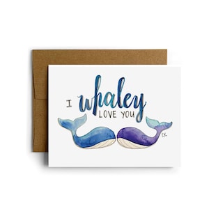 Eileen Graphics I Whaley Love You Carte de vœux | Fabriqué à Newport, RI | | d’aquarelle | baleines | de plage | nautiques | océan Cap Cod