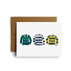 Eileen Grafik Rugby Shirts Grußkarte • Made in Newport, RI • Aquarell • Ozean • Nautisch • Preppy • Niedlich • J. Crew • Polo • Streifen