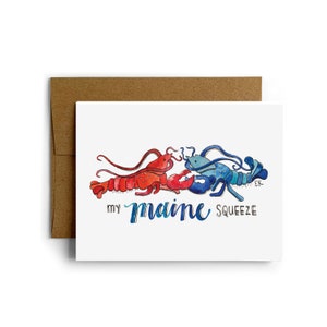 Moja karta z pozdrowieniami Maine Squeeze Eileen Graphics • Wyprodukowano w Newport, RI • Eko • Miłość • Gra słów • Marynistyczny • Homar • Ślub • Rocznica • Plaża