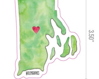 Eileen Graphics Rhode Island Love Sticker | Designed in Newport, RI | Small Gift | Laptop | Car Sticker | Heart | RI | Ocean State | Map