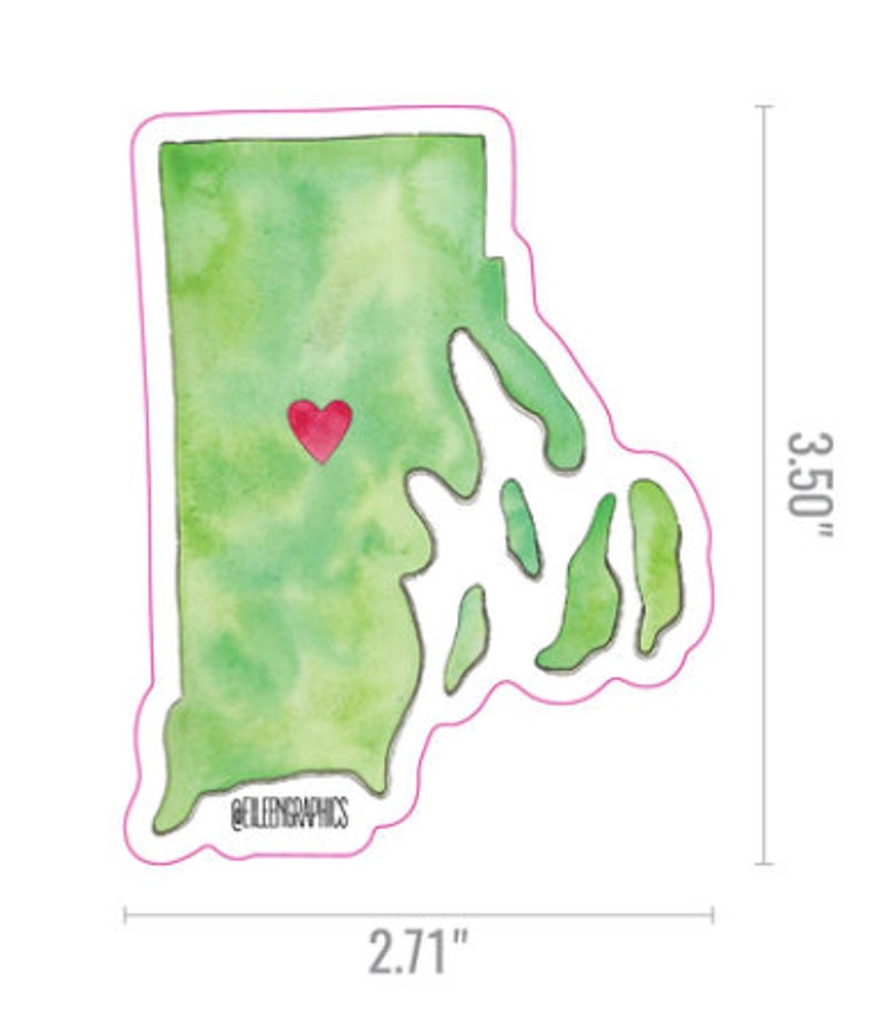 Eileen Graphics Rhode Island Love Sticker Designed in Newport, RI Small Gift Laptop Car Sticker Heart RI Ocean State Map image 1