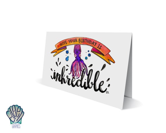 Inkredible Tintenfisch Grusskarte Gedruckt In Ri Nautischen Etsy