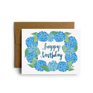 Carte de voeux d'hortensias d'anniversaire d'Eileen Graphics | Fabriqué à Newport, RI | Aquarelles | Cap Cod | Fleurs | Fleurs | Jardin | Mère | Maman