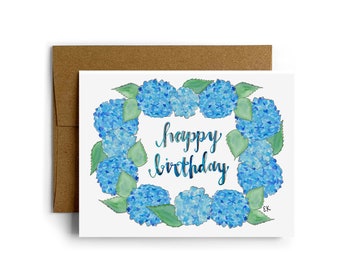 Eileen Graphics Birthday Hydrangeas Greeting Card | Made in Newport, RI | Watercolors | Cape Cod | Flowers | Floral | Garden | Mother | Mom