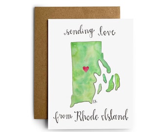 Eileen Graphics Rhode Island Love Greeting Card | Made in Newport, RI | Watercolors | Rhody | Home Sweet Home| Ocean State | Thinking of You