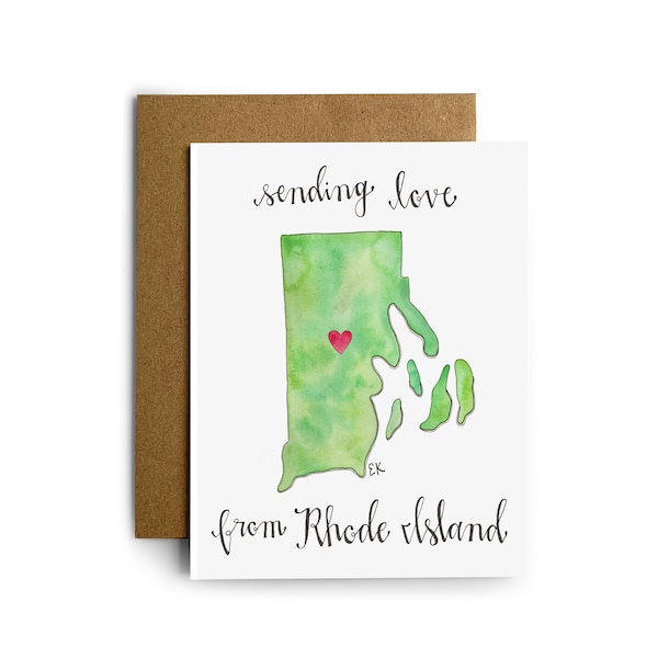 Eileen Graphics Rhode Island Love Greeting Card | Made in Newport, RI | Watercolors | Rhody | Home Sweet Home| Ocean State | Thinking of You