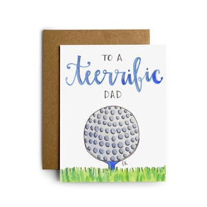 Teerrific Dad Greeting Card • Made in USA • Fête des pères • Aquarelle • Papa • Balle de golf • Golfeur • Jeu de mots • Golf • Oncle • Beau-père