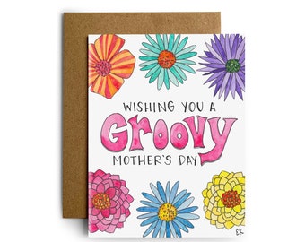 Eileen Graphics Groovy Mother's Day Greeting Card | Made in Newport, RI | Watercolors | Mom | Flowers | Hippie | Floral | 70's | 1970s