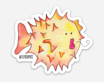 Eileen Graphics Blowfish Sticker | Designed in Newport, RI | Small Gift | Laptop | Water Bottle | Car | Suitcase | Stationery | Nautical