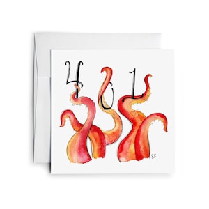 Eileen Graphics 401 Octopus Greeting Card • Printed in Newport RI • Rhode Island • Nautical • Watercolor • Ocean • Beach • Area Code • Sea