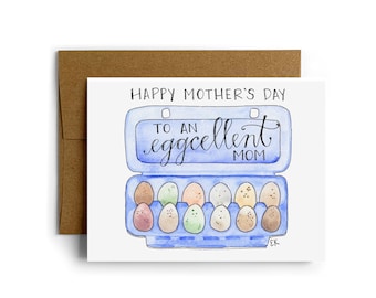 Eileen Graphics Eggcellent Mom Greeting Card | Made in Newport, RI | Farm Fresh | Chickens | Dozen Eggs | Watercolors | Chicken Eggs