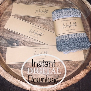 PRINTABLE Washcloth Wrap label for Crochet/Knit products Professional Package display Digital Download template