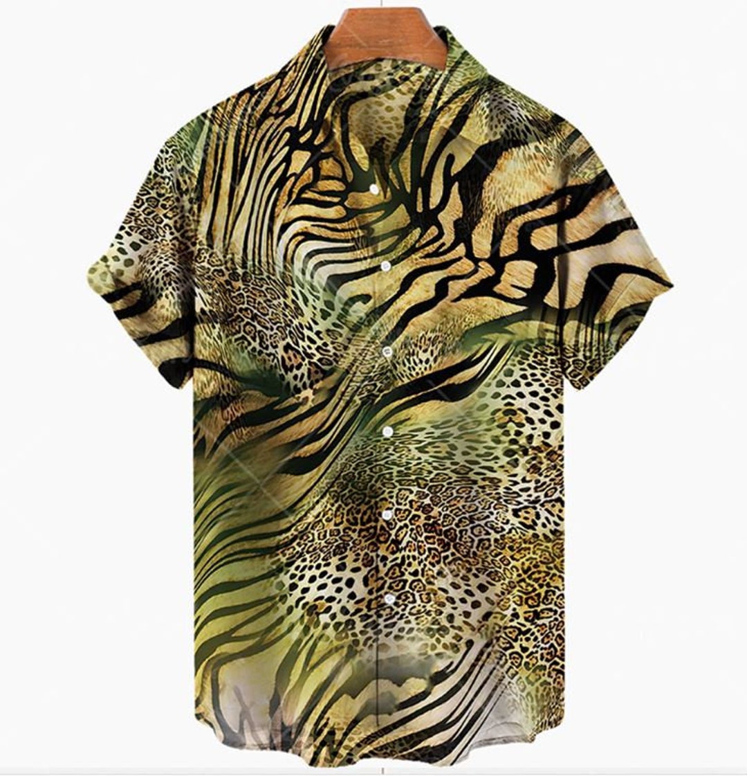Leopard Print Shirt Green Men's Animal Print Shirt Etsy