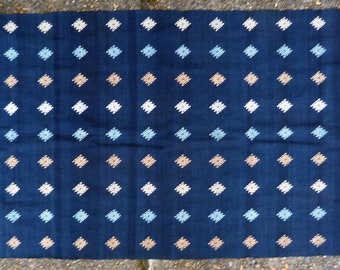 藍染　インディゴ　タイ 族　ブランケット　ストール　刺繍　　骨董　アンティーク Laos Indigo Dyed Woven Blanket Fabric Old Handmade Textile