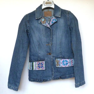 Embroidered Denim Jacket with Modern Indian embroidered textile size M