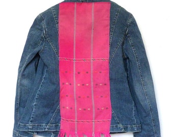 Embroidered Denim Jacket embroidered with Karen Thai Hill Tribe textiles size 12