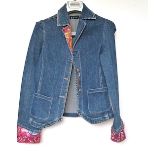 Embroidered Denim Jacket with Modern Indian embroidered textile size 12