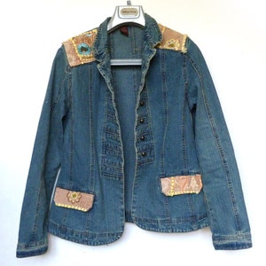 Embroidered Denim Jacket with Modern Indian embroidered textile size 14