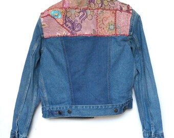 Wrangler Embroidered Denim Jacket with Modern Indian embroidered textile size 8