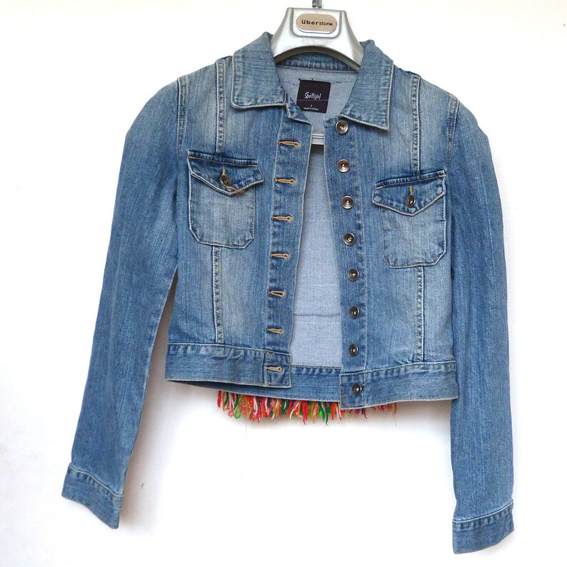 Sportsgirl Embroidered Denim Jacket Embroidered With Thai Hill Tribe
