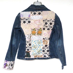 Embroidered Denim Jacket with Modern Indian embroidered textile size 38