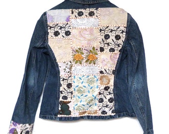 Embroidered Denim Jacket with Modern Indian embroidered textile size 38