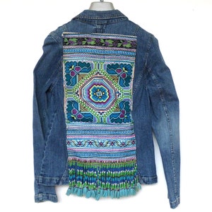 Embroidered Denim Jacket embroidered with Thai Hill Tribe textile